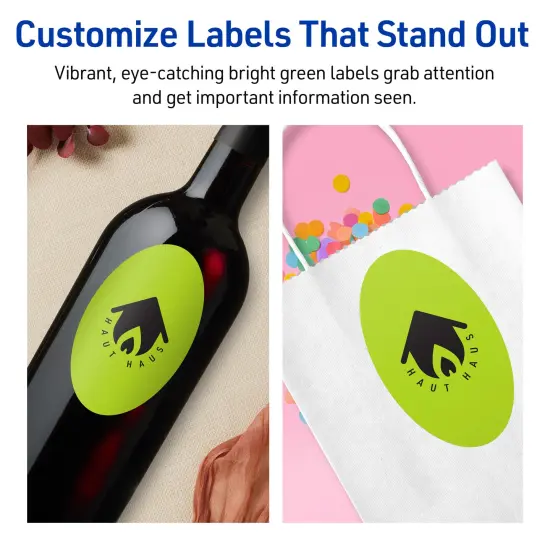 Avery Bright Green Paper Labels, 4.25" x 2.5" Oval {3}