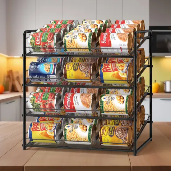 Can Rack Organizer 4-Tier Metal Can Rack Organizer Holds Up to 48 Cans, Can Dispenser for Pantry, Kitchen, Cabinets and Countertops Black {7}