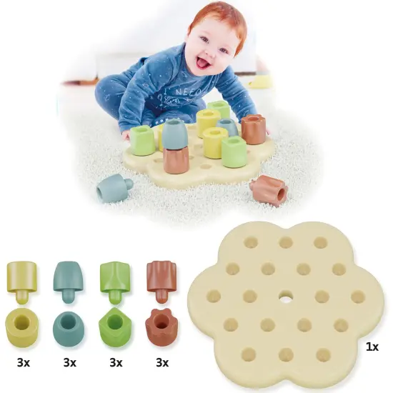 Quercetti: PlayBio - Chunky Peggy - 13pc Peg Blocks Sorting & Stacking Toy, Color Tower Building, Free Play, Eco-Friendly Bioplastic, Baby-Toddler 1+ {6}