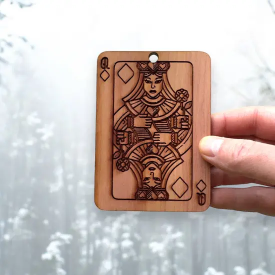 Cedar Ornament - Queen of Diamonds Card {5}
