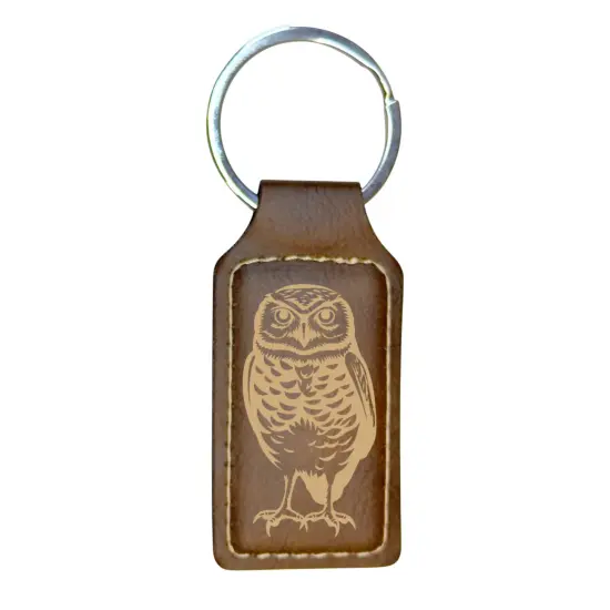 Keychain - Rectangle - Burrowing Owl - Leather Pink/Black {5}