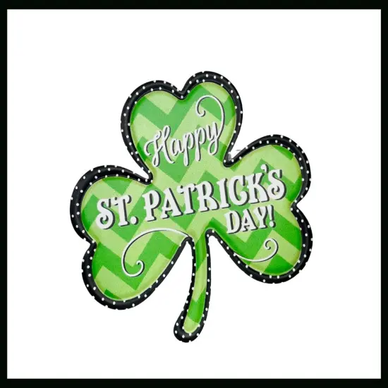 Metal Embossed Zig Zag Clover St. Patrick's Day Sign - Green/Lime/Black/White, 11.5x10.5"-MD0858 {2}