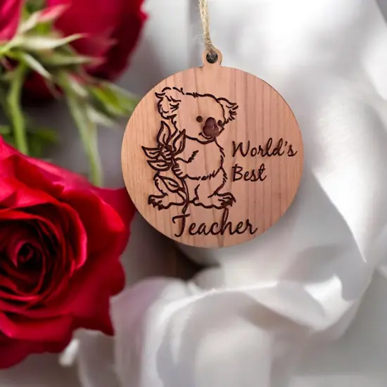 Koala Worlds Best Teacher - Cedar Ornament {2}