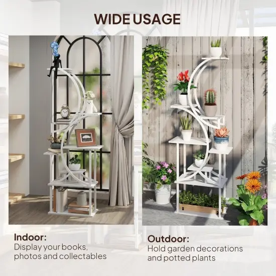 S-shaped Wooden 8-Tier Flower Plant Stand White {5}