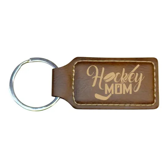 Keychain - Rectangle - Hockey Mom - Leather Rawhide/Black {4}