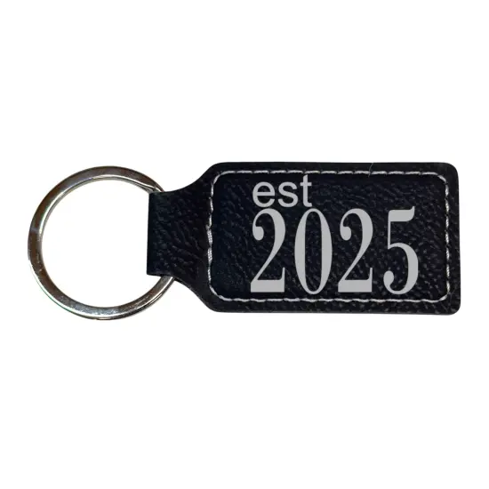 Keychain - Rectangle -Est 2025 - Leather Black/Silver {1}