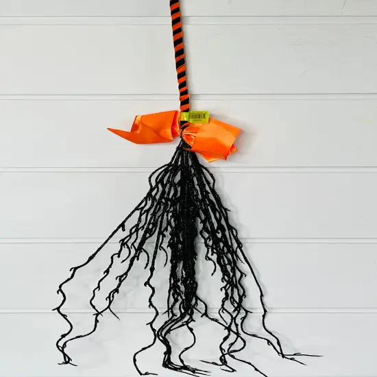 Sparkling Halloween Glitter Twig Witch Broom - 24 Inches of Enchanting Charm-56550ORBK {4}