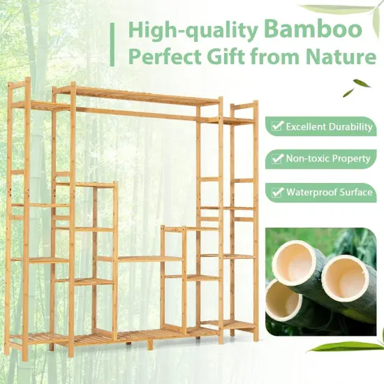 Sturdy Multi-Tier Natural Bamboo Plant Stand with Hanging Rack {4}