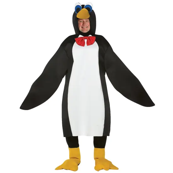 Penguin Adult Costume One Piece Tunic Wings Attached Hood Fun Outfit {1}