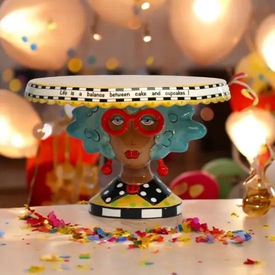 Ceramic Dollymama African American Blue Hair Lady Cake Stand, Party Decor, Gift for Her, Cupcake Stand, Birthday Cake Stand {1}