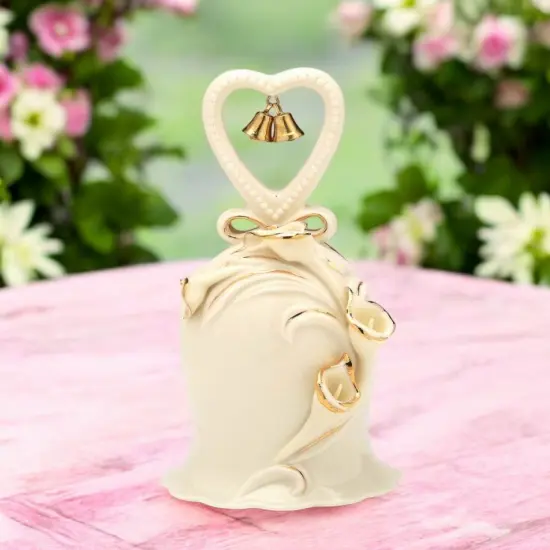 Ivory Ceramic Bell with Calla Lily Flowers and Golden Accents, Wedding Decor, Anniversary Decor {2}
