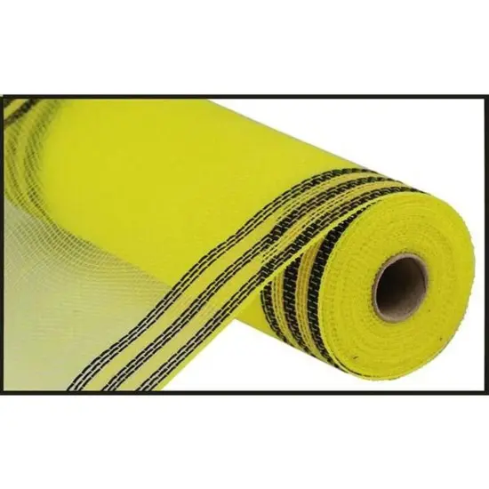 10.5" Border Stripe Faux Jute Mesh Ribbon: Yellow/Black (10 Yards) {1}