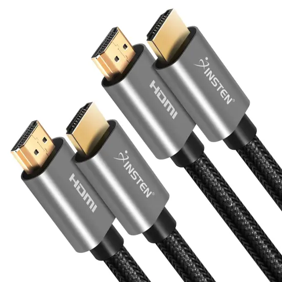 Insten - 2 Pack 3 Feet HDMI Male to Male Cable, 2.1 Version, 8K 60Hz, 48Gbps, Gold Connectors, Nylon Braided, Black {1}