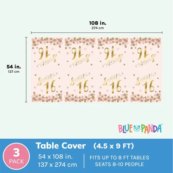 3 Pack Sweet 16 Tablecloth for Girl 16th Birthday Party Decorations (54 x 108 In) White {4}