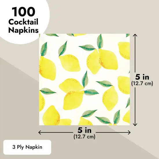 100-Pack Fruit Cocktail Napkins, Summer Party Decorations (Lemon Design, 5x5 in) {3}