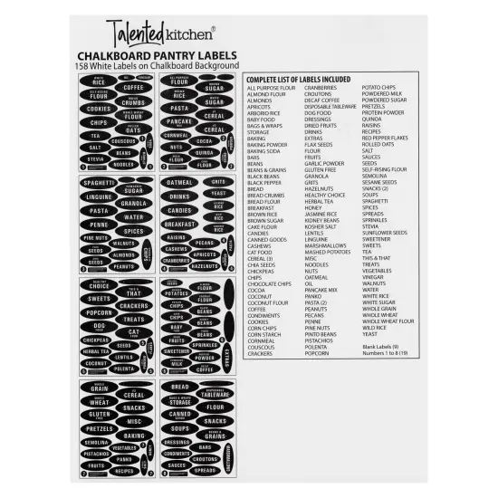 Talented Kitchen 158 Pieces Chalkboard Pantry Labels for Food Containers, Preprinted White All Caps on Black Stickers for Jars, Kitchen Canisters (Water Resistant) {3}