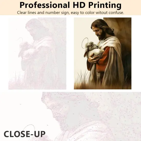 Paint by Number for Adult, Jesus Paint by Numbers, Jesus Holding a Lamb in his Arms Adult Paint by Numbers Kits on Canvas, 16X20 Inch Paint by Numbers for Adults Beginner Frameless {2}