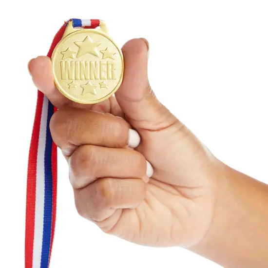 24 Pack Gold Winner Medals for Kids and Adults - Participation Awards with 15.3-Inch Red, White, and Blue Neck Ribbons for Sports, Tournaments, Competitions (Metal, 1.5 In) {6}