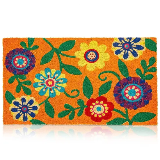 Juvale Summer Welcome Coir Floral Doormat for Outdoor Entrance, 17 x 30 Inches, Ideal for Door Entrance, Patio, Backyard, Laundry Brown {1}
