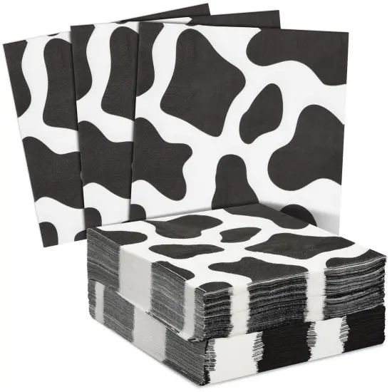 100 Pack Cow Print Napkins for Farm Animal Birthday Party Supplies (2-Ply, 6.5 x 6.5 In) {1}