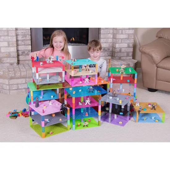 Strictly Briks Classic Stackable Baseplates, Building Bricks For Towers, Shelves, and More, 100% Compatible with All Major Brands, White, 4 Base Plates & 30 Stackers, 10x10 Inches, Ages 3-14 {7}