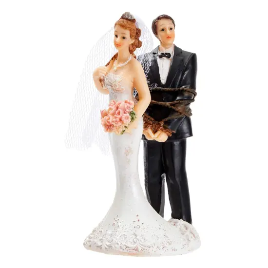 Funny Wedding Cake Topper, Bride Tied Up Groom Couple Figurine Decorations (2.6 x 4.6 x 2.3 In) Multicolor {1}