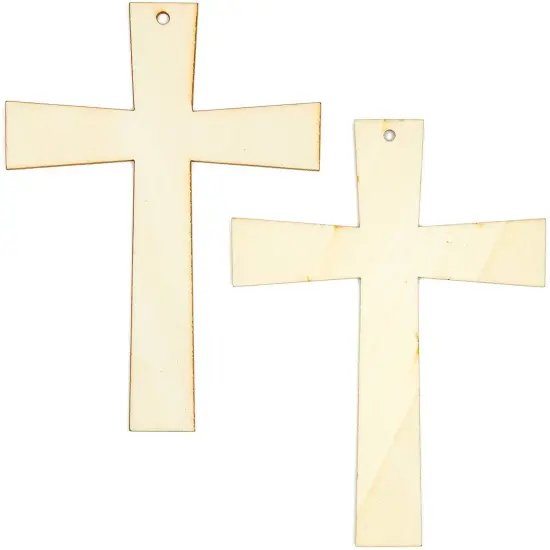 12 Pack Unfinished Wood Cross Cutouts with Gold Rope for Craft - Wooden Cross Ornaments Charms for Christian Baptism, Easter, First Communion, Rosary, Sunday School, Church Brown {5}