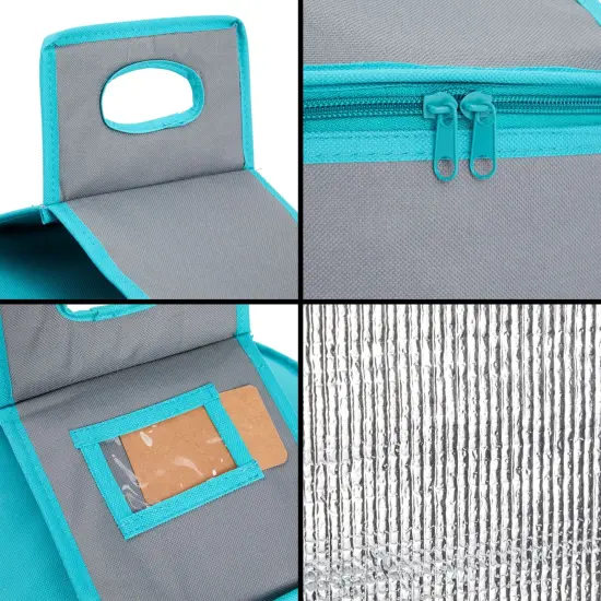 Round Thermal Insulated Casserole Carrier - Food Warmer Bag Container to Keep Food Hot for Lunch, Potluck Dish, Picnics, Pie, Transport (Teal and Grey, 4.5x12.25 in) Blue {5}