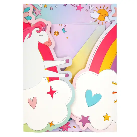 92 Piece Unicorn Stationery Set for Kids, Girls, with 60 Stationery Sheets, 30 Envelopes, Pocket Folder, Sticker Sheet (7.25 x 10.2 In), Ages 3-14 Pink {6}