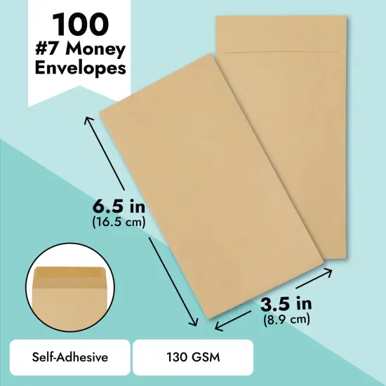 Juvale 100 Pack Brown #7 Small Money Envelopes for Cash, 3.5 x 6.5 Inch Budgeting, Banks, Money Saving Challenges, Currency Envelopes for Coins, Budget Planning, 130 GSM {4}