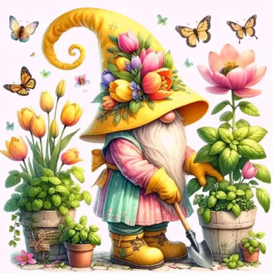 Gnome Diamond Painting Kits for Adults, DIY Gnome with Flower Butterfly Diamond Art Kits for Beginners {1}