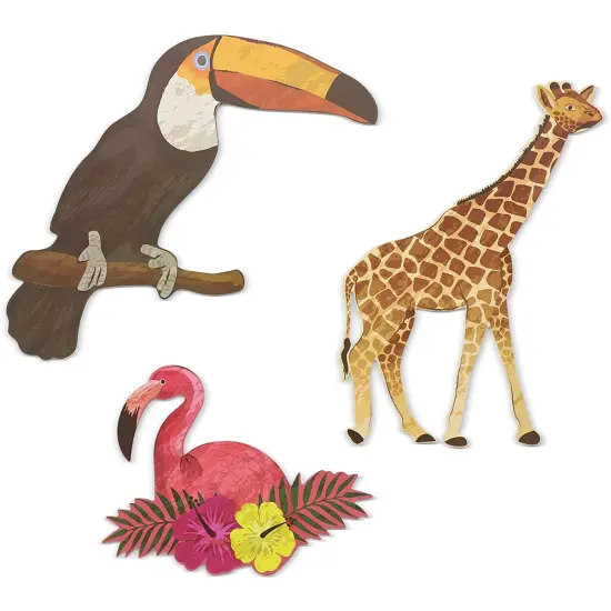 12 Count Jungle Animal Safari Paper Cutouts for Crafts, Home Party School Decoration, 7.8x6.5 inches to 16.3x7 inches, For Ages 3+ Multicolor {7}