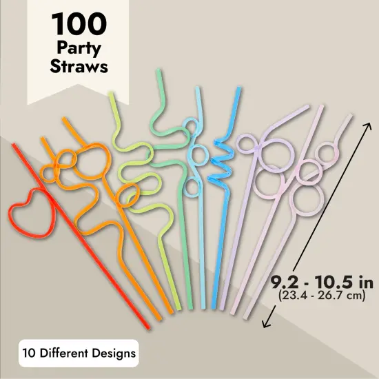 100 Pack Loopy Crazy Plastic Straws for Kid's Birthday Party, Classroom Celebration Multicolor {5}
