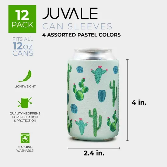 12 Pack Neoprene Soda Sleeves for Beer Cans, Soft Drinks, Beverages, Water Bottles, Cooler Sleeves for Cactus Party Supplies, Wedding Favors, Bachelorette Party Multicolor {6}