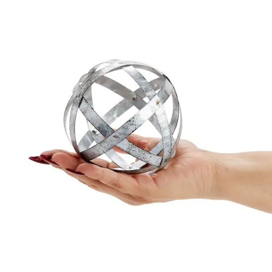 2 Piece Metal Decorative Spheres for Home Decor, Table, Rustic Style Shelf Decor Accents (Distressed Silver, 2 Sizes) {7}