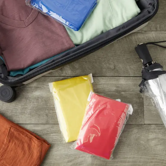 50 Pack Disposable Rain Ponchos for Adults, Bulk Emergency Ponchos with Hood, Individually Wrapped Raincoats, Rainbow Colors, Clear, Family, Women, Men, One Size Multicolor {4}