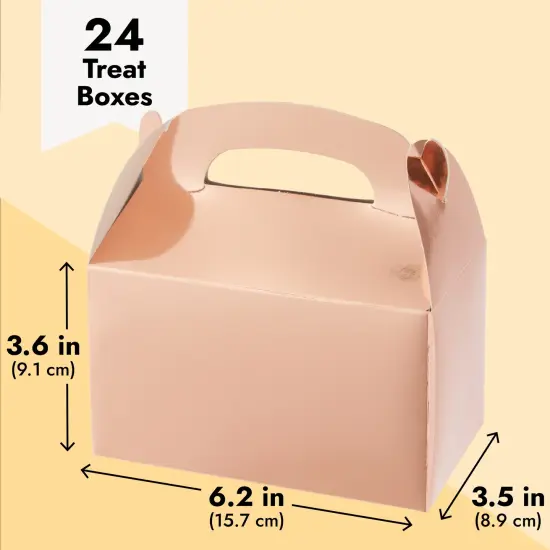 24-Pack Treat Boxes - Candy Gable Boxes for Party Favors, Birthday, Wedding, Baby Shower (Rose Gold, 6.2x3.5x3.6 In) Pink {3}