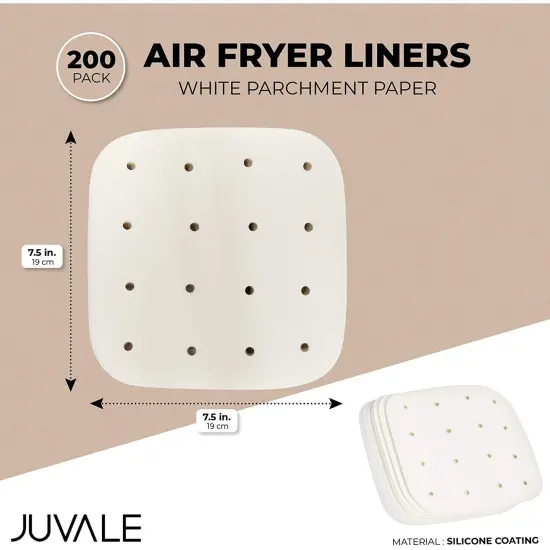 200 Pack Air Fryer Sheet Liners, White Parchment Paper Squares (7.5 x 7.5 In) {2}