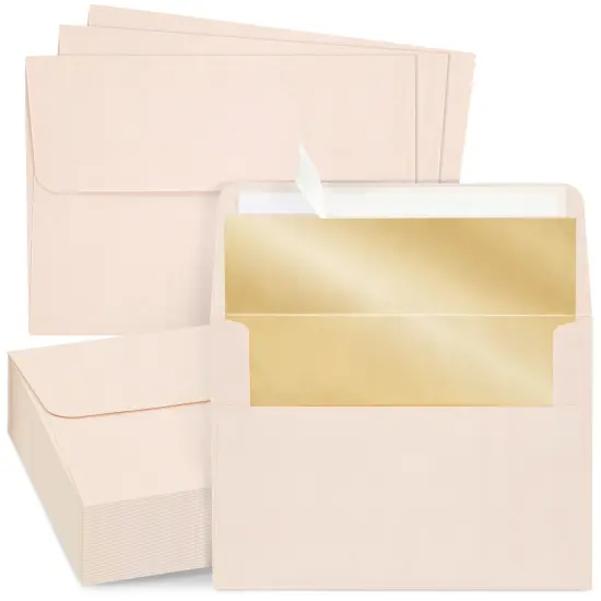 50 Pack Blush Pink 5x7 Envelopes for Invitations, Wedding, A7 Size with Bronze Lining and Self Adhesive Peel and Stick {1}