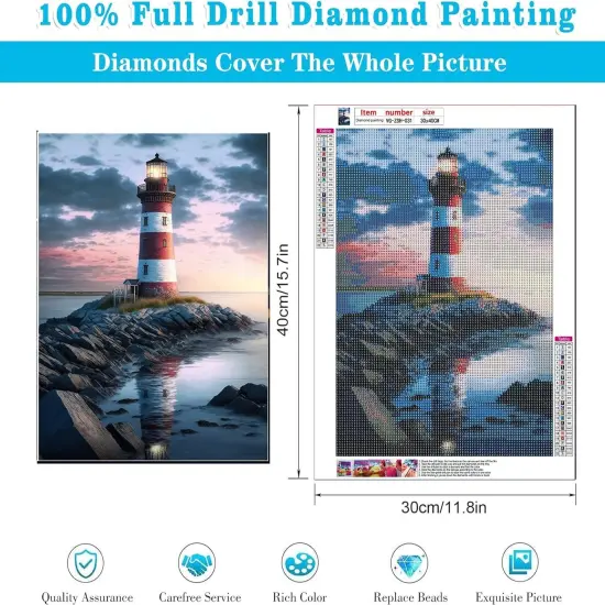 Diamond Painting Kits for Adults, Beach and Lighthouse 5D Diamond Art Kits for Beginner DIY Full Drill Diamond Dots Crystal Craft Kits for Home Wall Decor Gifts 11.8x15.7 inch {4}