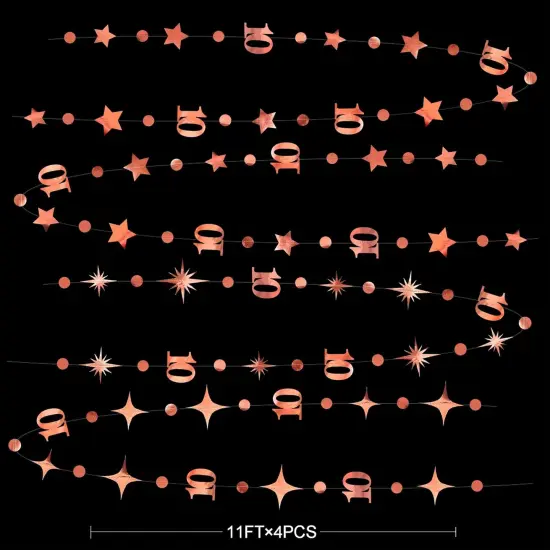 Rose Gold 10th Birthday Decorations Number 10 Circle Dot Twinkle Star Garland Metallic Hanging Streamer Bunting Banner Backdrop for Girls Boys Ten Year Old Birthday 10th Anniversary Party Supplies {2}