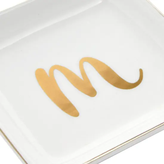 Monogrammed Letter M Ring Tray for Gifts, Personalized Jewelry Dish for Earrings, Necklaces, Bracelets (4x4 in) White {7}