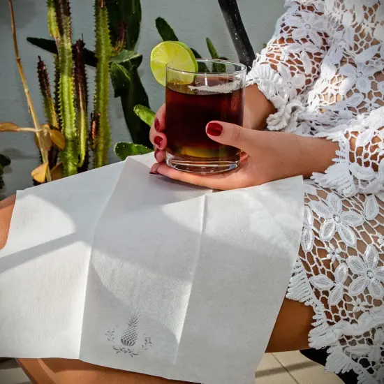 Pineapple Silver Foil Stamped Airlaid Paper Dinner Napkins, 1/6 Fold 12"x17" Disposable Guest Hand Towels - Absorbent, Linen-Like, Weddings, Receptions, Parties, Bathroom (Silver, 100 Count) {5}