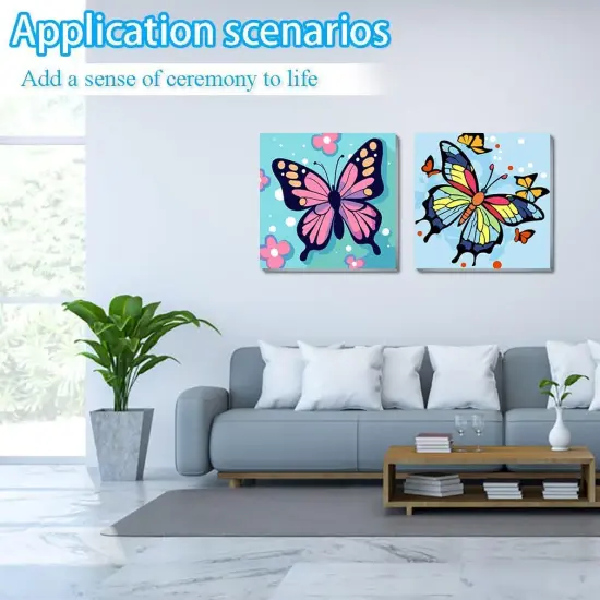 2 Framed Butterfly Paint by Numbers Kit for Kids - Kids Paint by Number Kits Age 5-8-12, Easy Acrylic Oil Paint by Number for Kids 8x8inch {2}