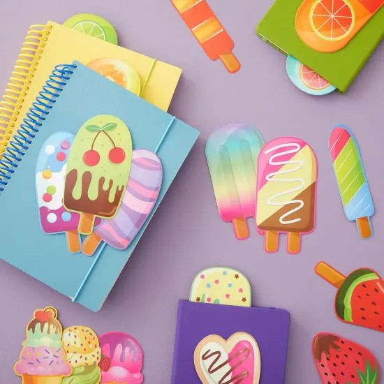 120-Pack Bulk Ice Cream Bookmarks for Classroom Supplies, Student Appreciation - Popsicle, Cone, and Fruit-Filled Bar Designs 6 in, Ages 3-14 Multicolor {3}