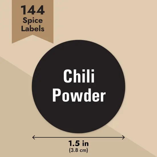 Talented Kitchen 144 Round Spice Label Stickers - Preprinted Chalkboard Seasoning Labels for Spice Jar Lids and Herbs Containers (White Print on Black Backing, 1.5 In) {4}