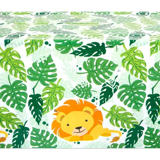 Plastic Lion Tablecloth for Safari Birthday Party Decorations (54 x 108 in, 3 Pack) Green {4}