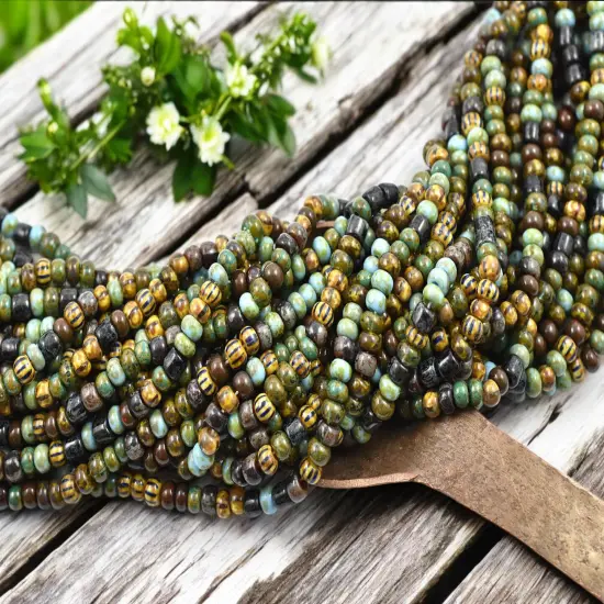 5/0 Aged Savannah Striped Picasso Mix Seed Beads (19" Strand) {2}