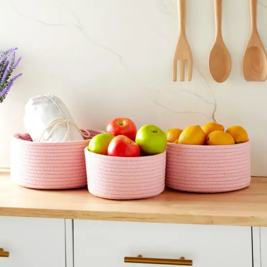 Farmlyn Creek 3-Pack Cotton Woven Baskets for Storage, Pink Rope Montessori Organizer Set for Storing Toys, Household Items, Supplies ( 3 Sizes in Small, Medium and Large) {4}