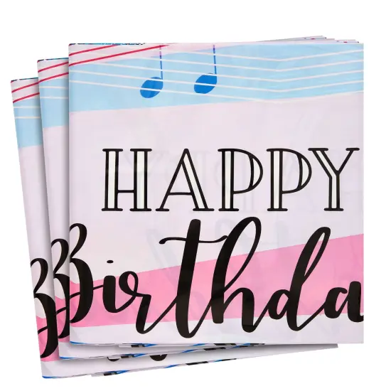 3 Pack Music Notes Birthday Tablecloth for Music Party Decoration, Disposable Plastic (5 x 9 Feet) Pink {6}